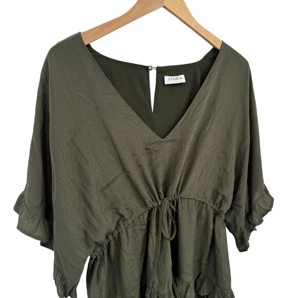 Storia Tiered Boho Babydoll Romper Ruffle Dolman Sleeves Oversized Womens Size S - Picture 3 of 8